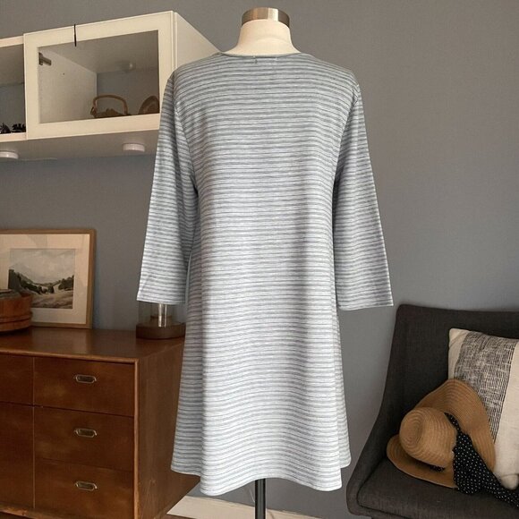 Garnet Hill Gray/Blue Stripe Tencel Jersey Knit A Line Tunic Dress Swing - Picture 4 of 6